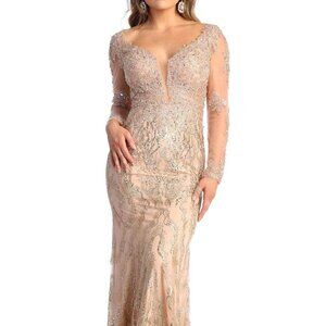 May Queen RQ7937 Prom Dress Champagne Size 14